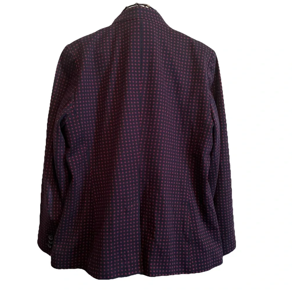 Talbots Aberdeen Knit 1 Button Blazer Jacket 14W‎ Navy Blue Red Mandarin Collar